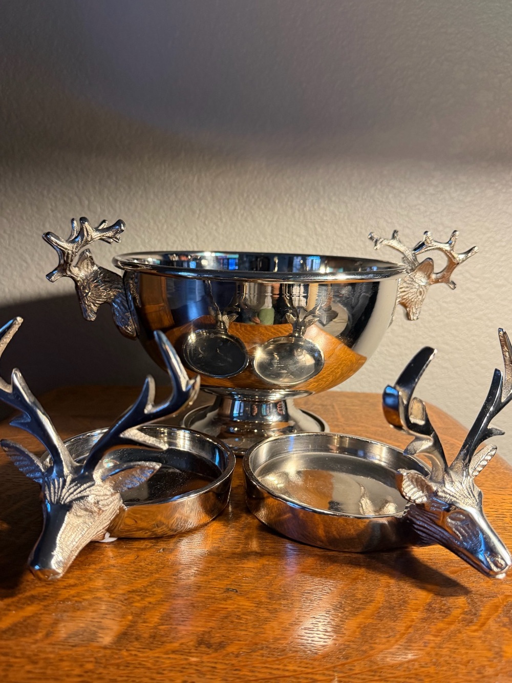 Yankee Candle Stag Antler Holders Pair + Zodax Deer Pedestal Bowl Silver Set